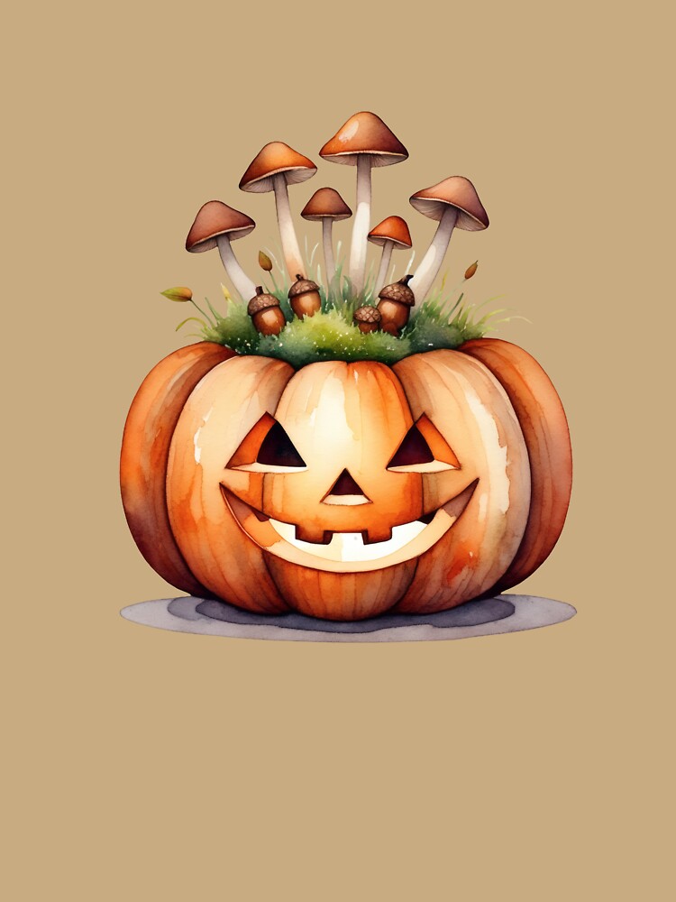 Jack-O’-Lantern with Mushrooms | Goblincore Pumpkin Art by Ombrya