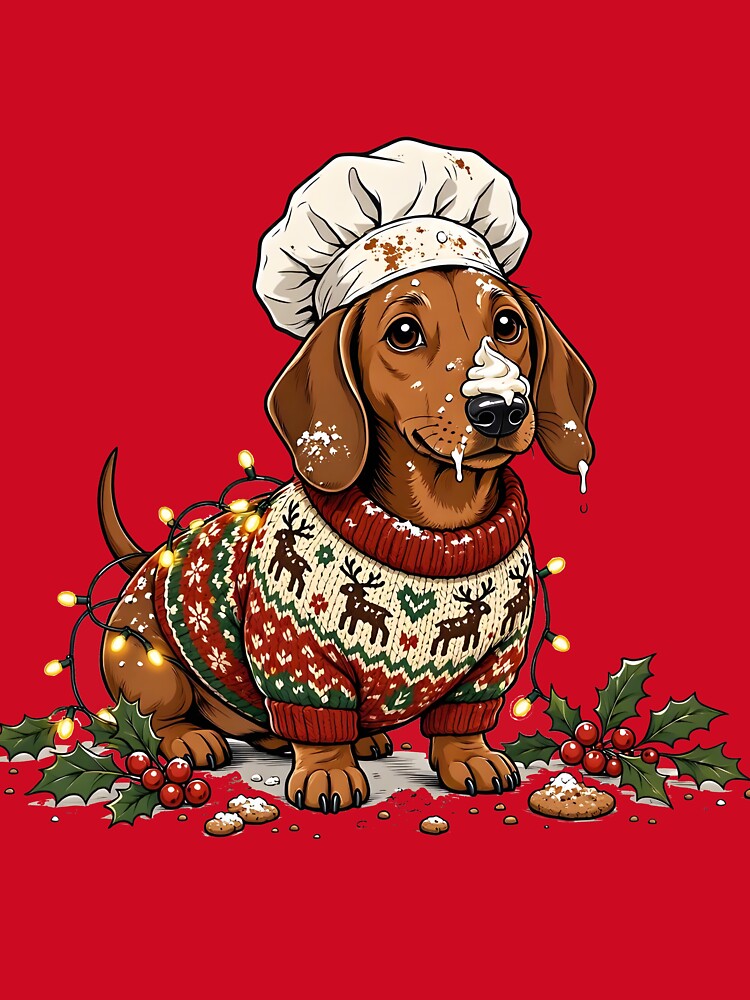Holiday Dachshund Baker in Fair Isle Reindeer Sweater by CraftyValley