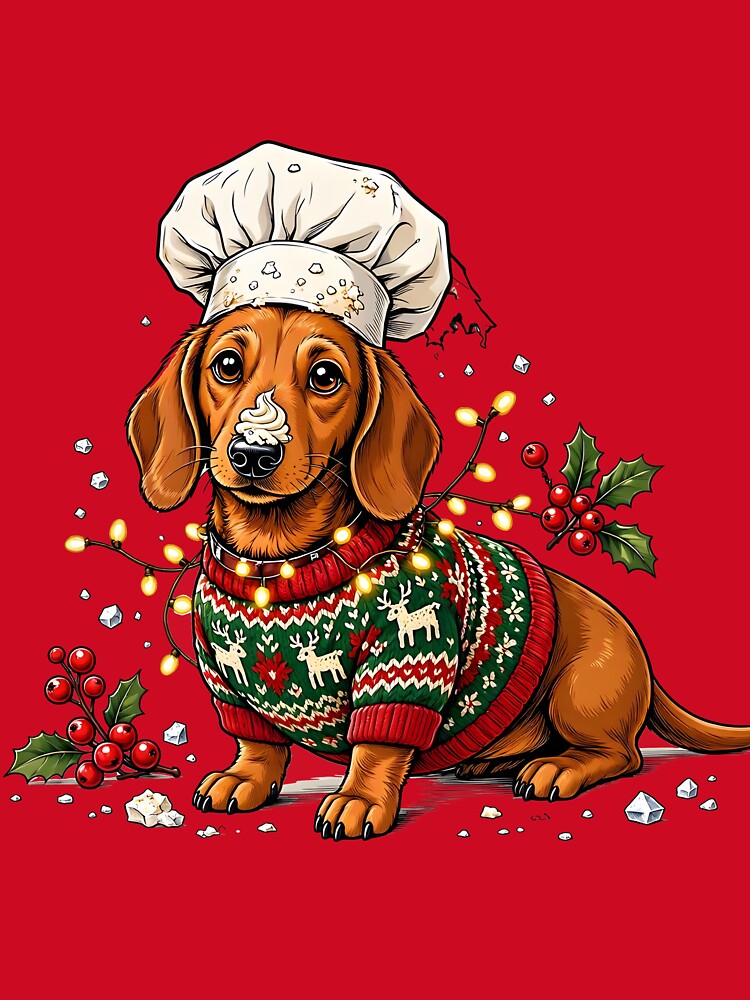 Cute Christmas Dachshund in Red Reindeer Sweater with Lights by CraftyValley