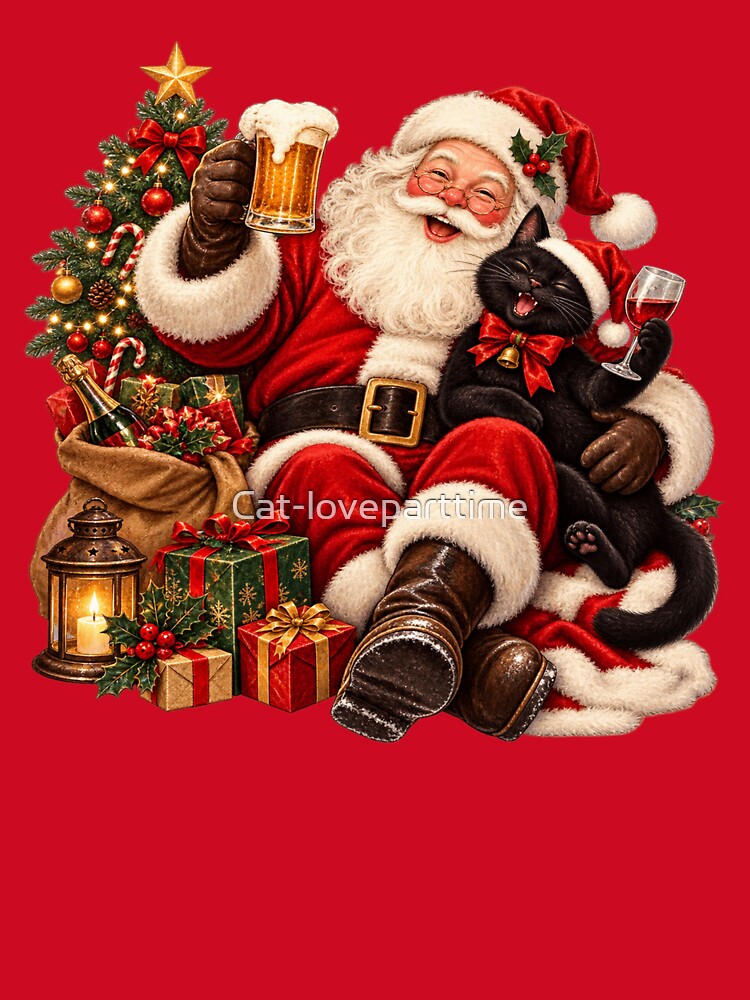 Santa and Black Cat Happy Together by Cat-loveparttime