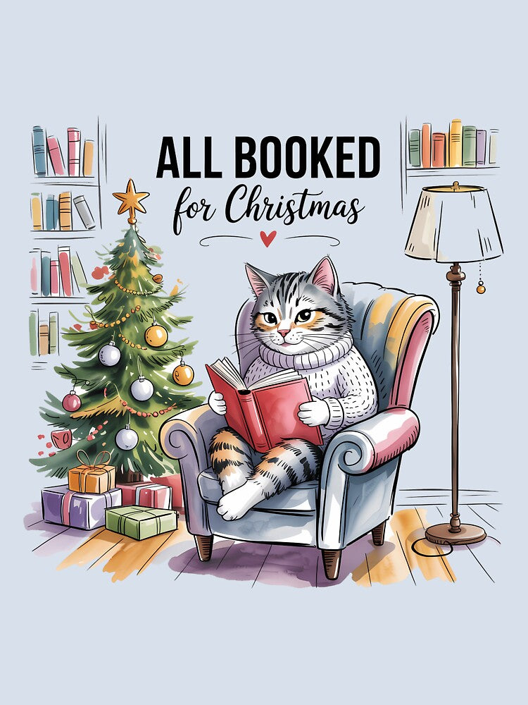 All Booked for Christmas Bookish Cat Christmas Cute Winter Christmas Gift For Christmas, by PunkNation-Arts