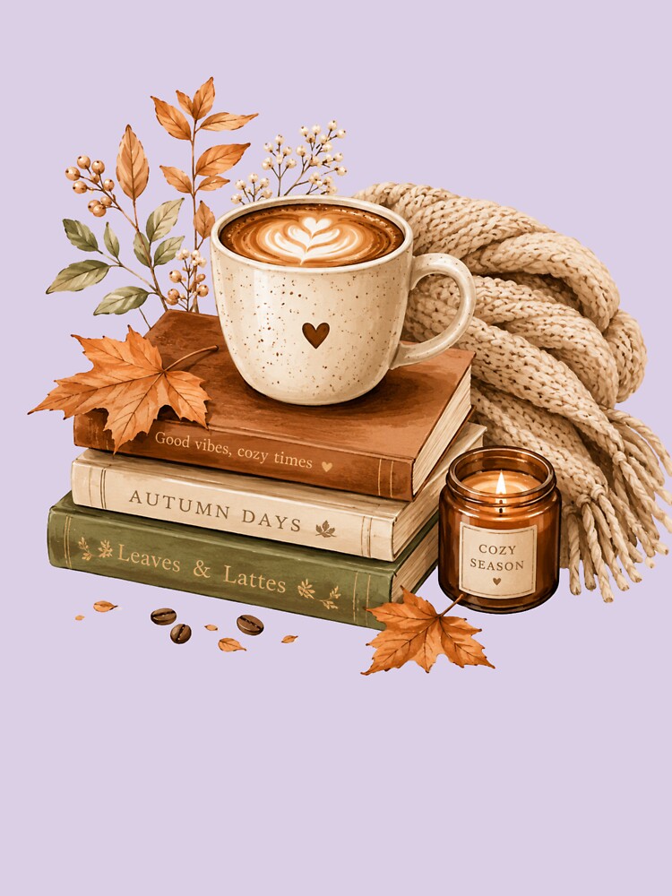 Cozy Coffee Books Autumn Art by PriyankaSonara