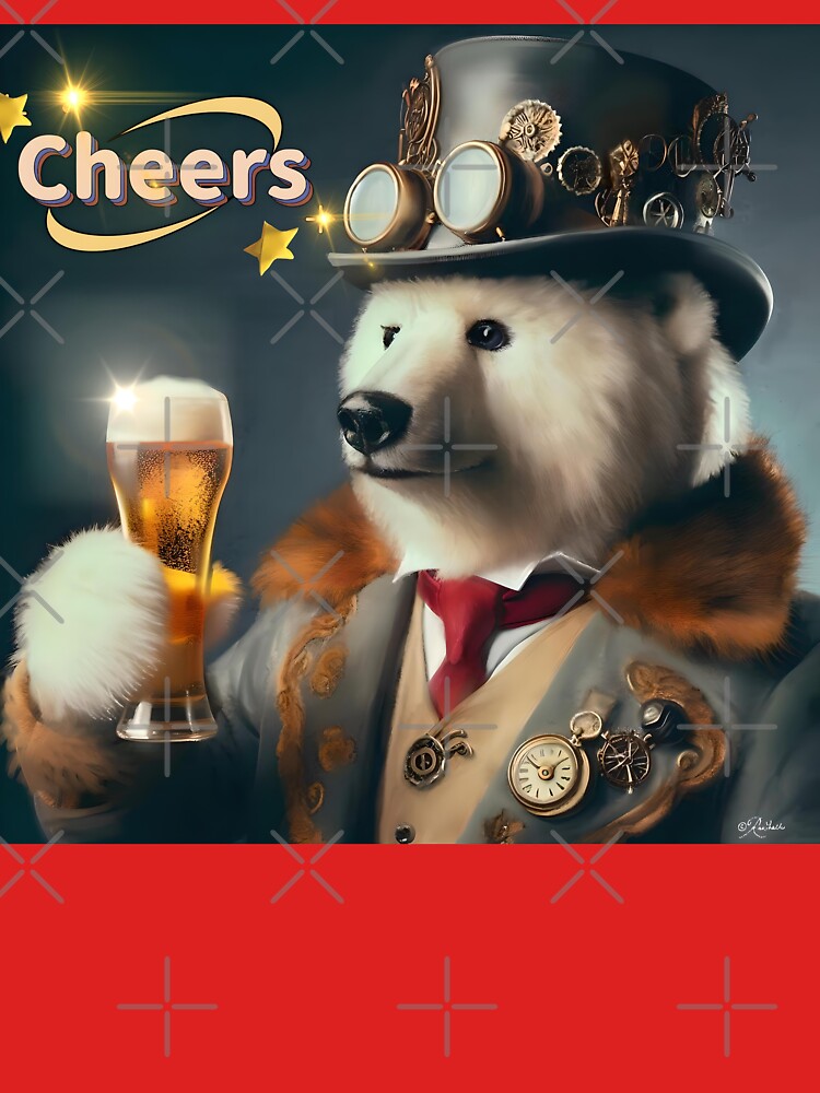 Beer Drinking Polar Bear Enjoying a Pint of Brew Wishing Cheers! by Yogibear & Rachelle