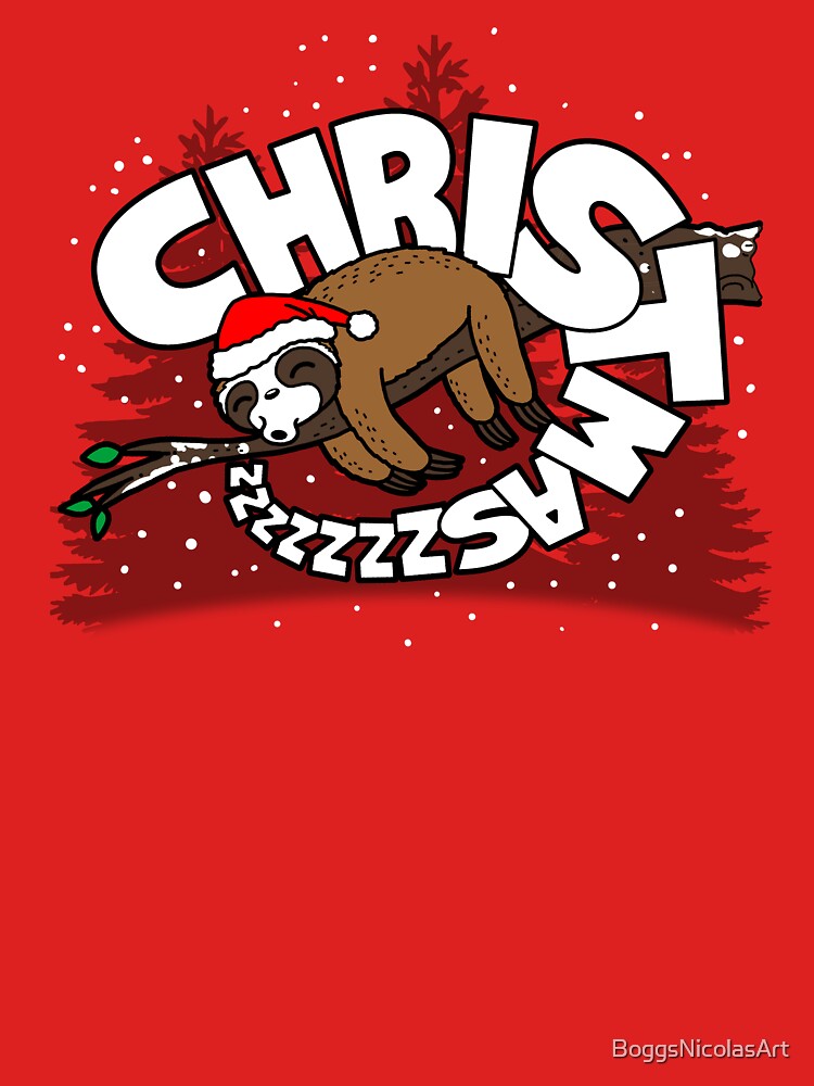 Funny Lazy Sleeping Christmas Sloth by BoggsNicolasArt