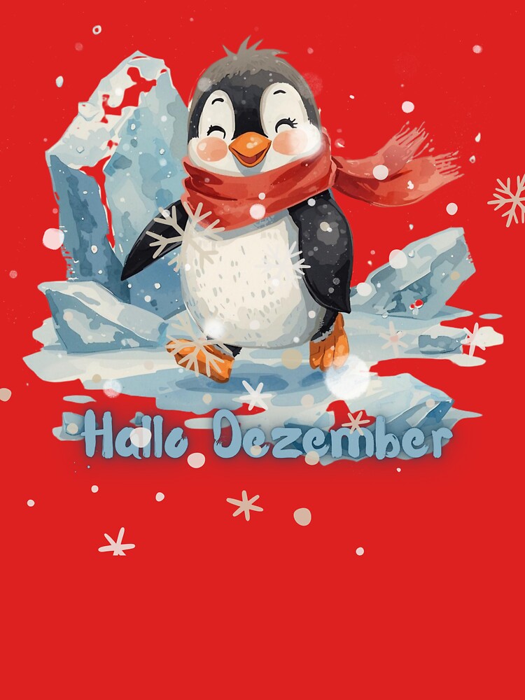 Cute Winter Penguin – Kawaii December Illustration - Minimal Snowflakes by omnia designs