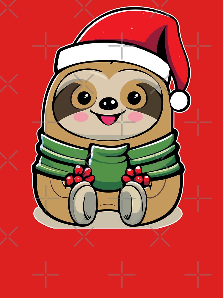 Slothful Cuteness A Kawaii Christmas Baby Sloth in Santa Gear by CreativeNewDawn