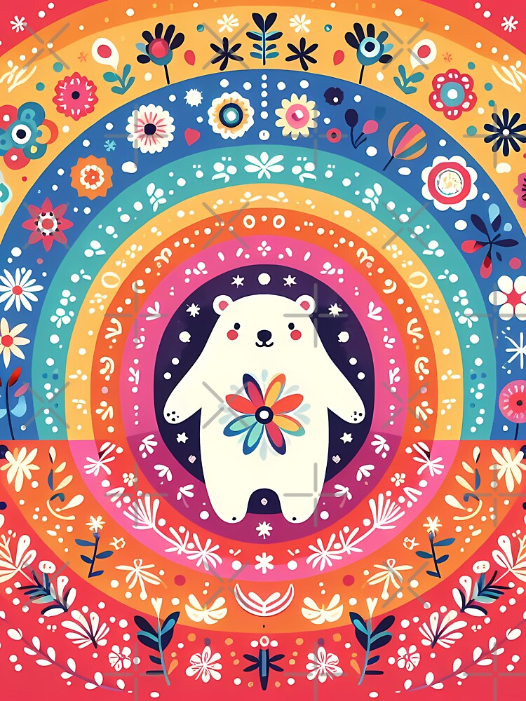 Polar Bear: Hope for Wildlife: Rainbow Arctic - Scandinavian Folk Art by heidiannemorris © by FOLK ART FUSION