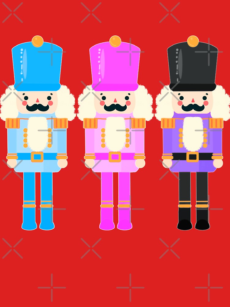 Colorful Nutcracker Trio - Christmas Nutcrackers - Blue, Pink, and Purple - Graphic Art Illustration - White Background by Star-Fragment