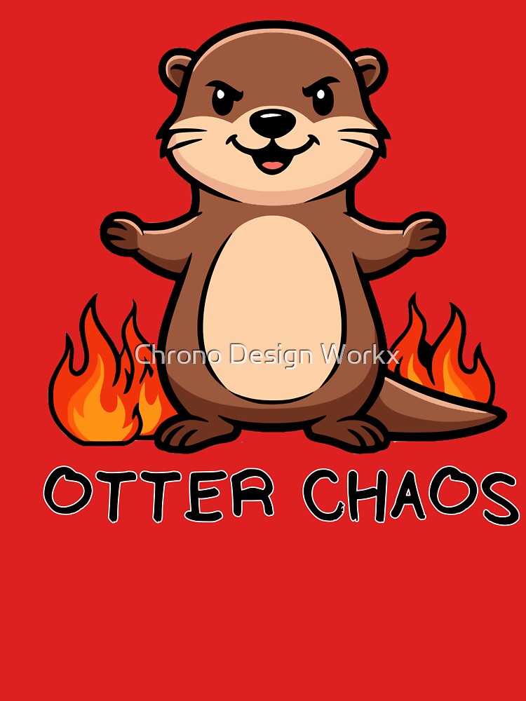 Otter Chaos Funny Mischievous Otter With Flames Humor Gift by Chrono Design Workx