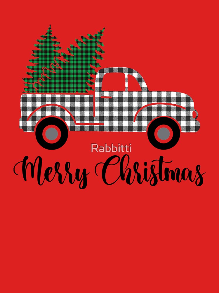 Merry Christmas White Buffalo Plaid Truck Green Plaid Xmas Trees by Rabbitti