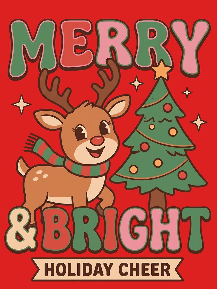 Retro Reindeer Merry & Bright Holiday by MD_Design