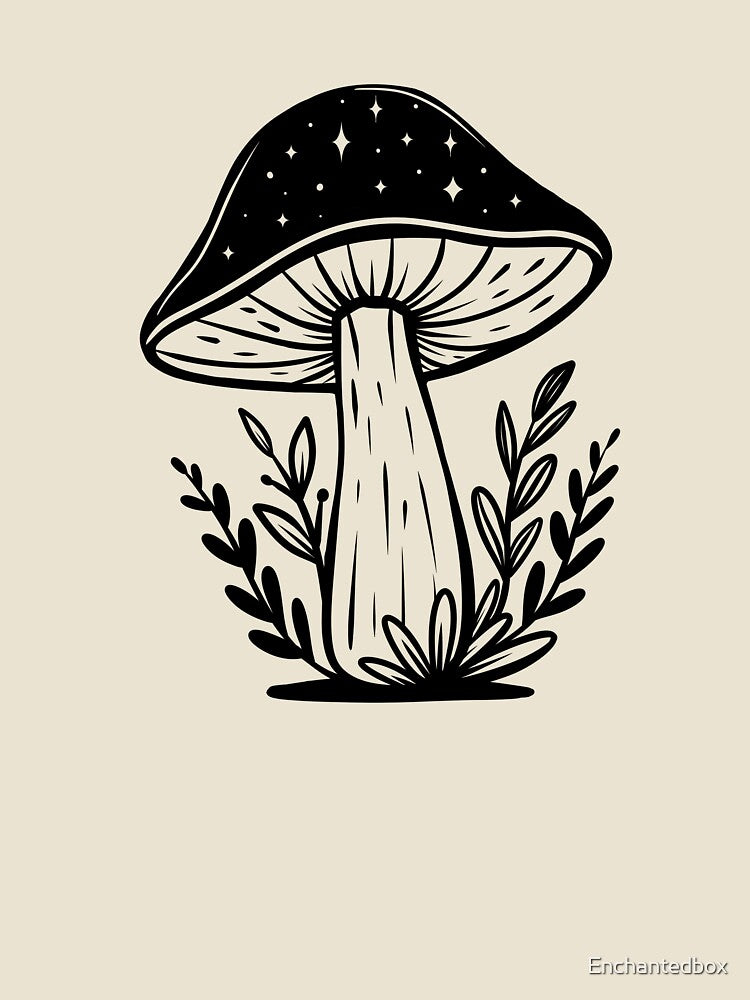 Cute Magic Mushroom Aesthetic Minimalistic Lineart Illustration by Enchantedbox