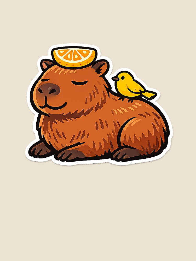 Unbothered Capybara With Orange Slice and Bird by eignvalue