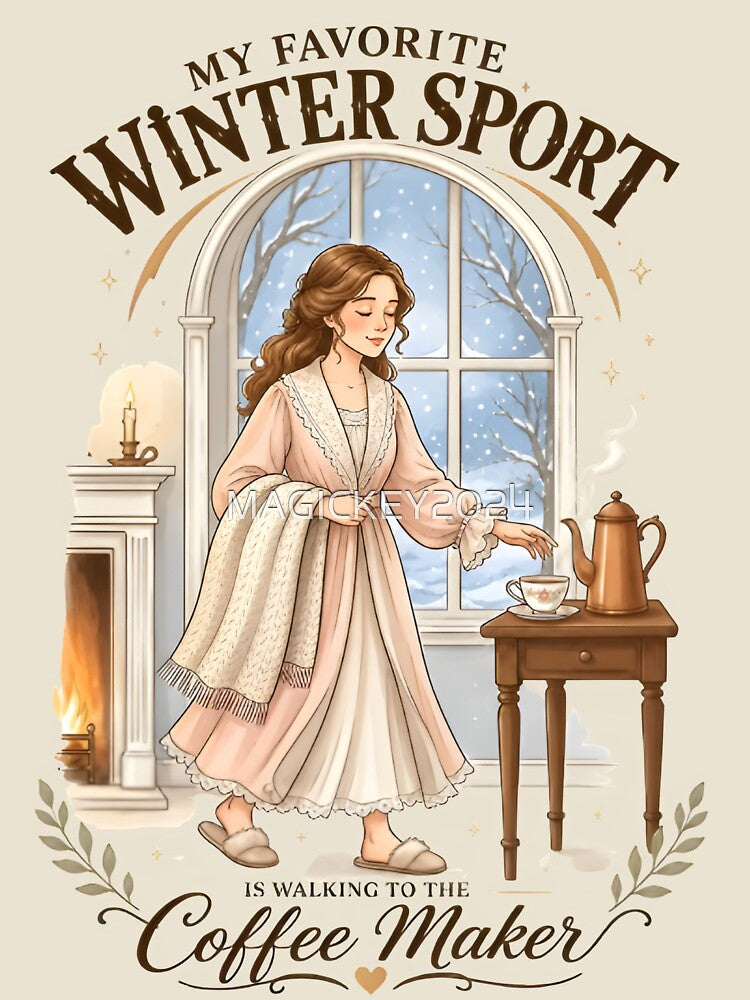 My Favorite Winter Sport Walking To The Coffee Maker Vintage Cozy Art by MAGICKEY2024