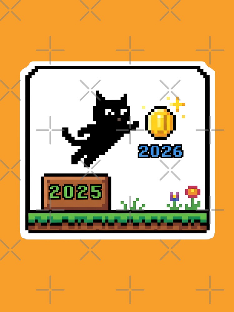Happy New Year 2026 Pixel Cat - Gold Coin Gamer by Abdeelol
