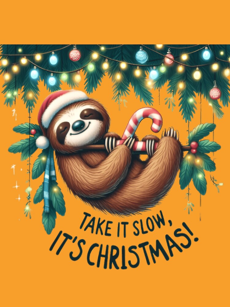 A relaxed sloth hanging from a Christmas garland by Parvej Qureshi
