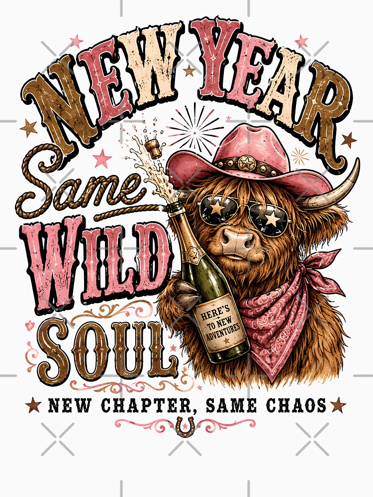 Funny Highland Cow New Year Western Cowgirl Country Celebration by madebymayberry