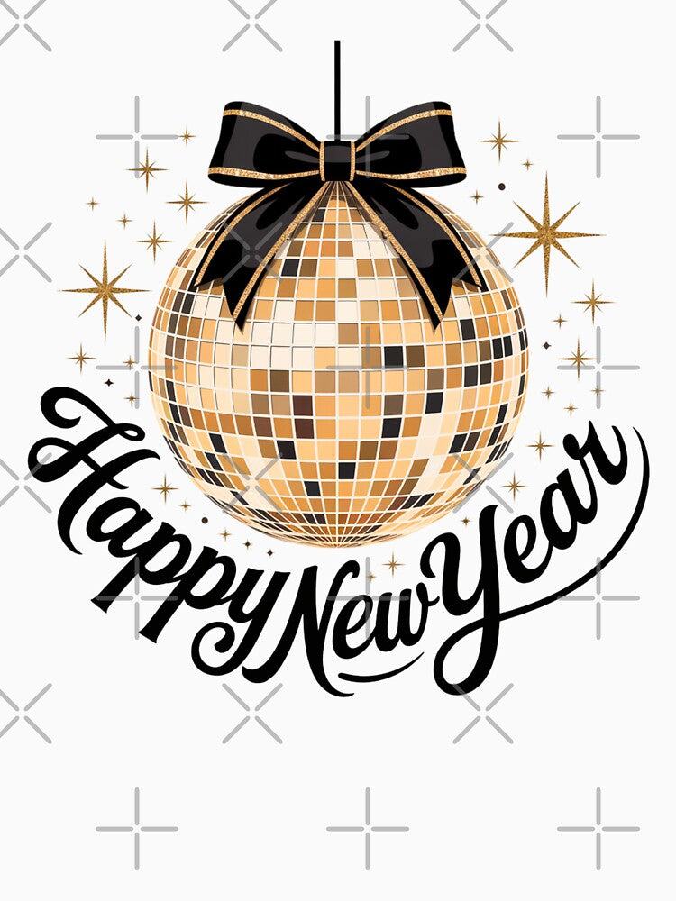 Happy New Year 2026 Disco Ball Bow New Year's Eve Party by CF_VintageDesign