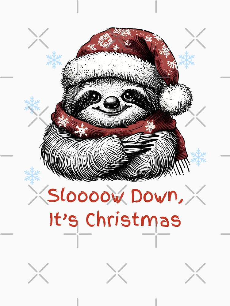 Cute Sloth Christmas - Slow Down - Minimalist Animal Art by BeaverFriends