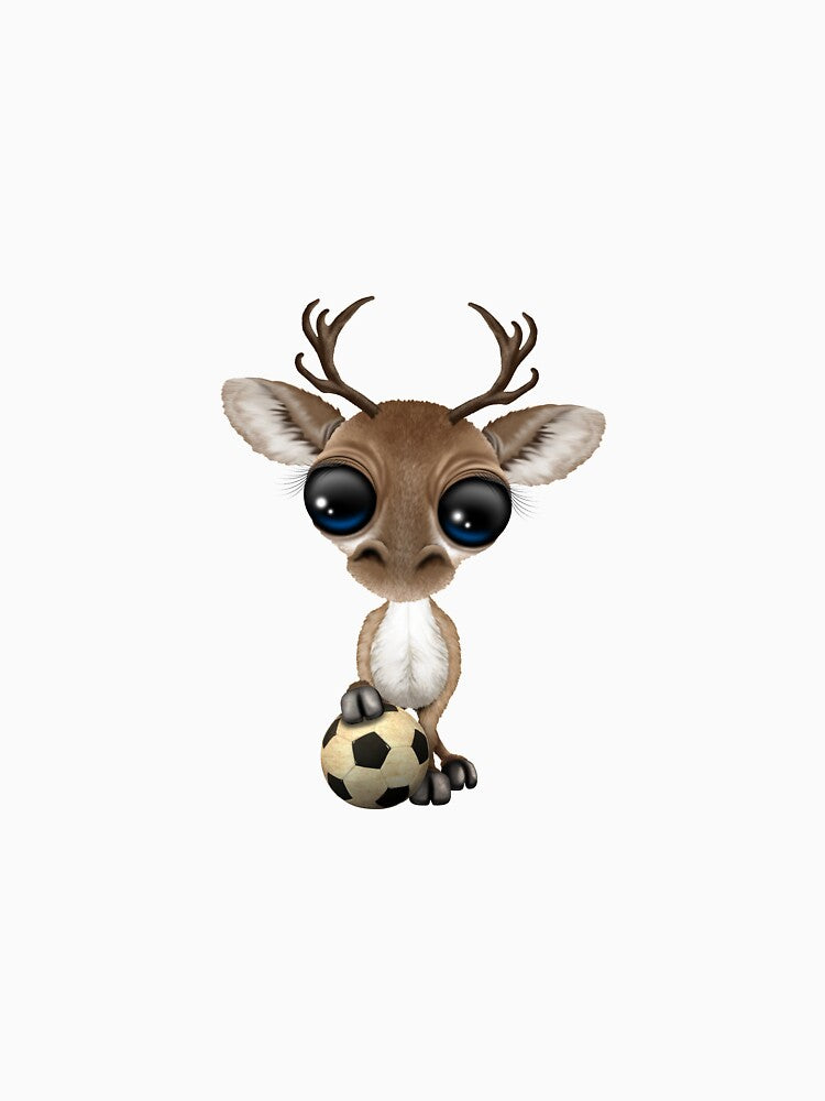 Cute Baby Reindeer With Football Soccer Ball by JeffBartels
