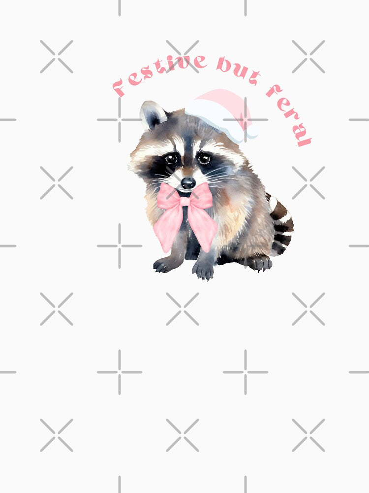 Festive but feral second design | coquette Christmas Raccoon | style pink coquette | Water color Raccoon | by LorelaiS