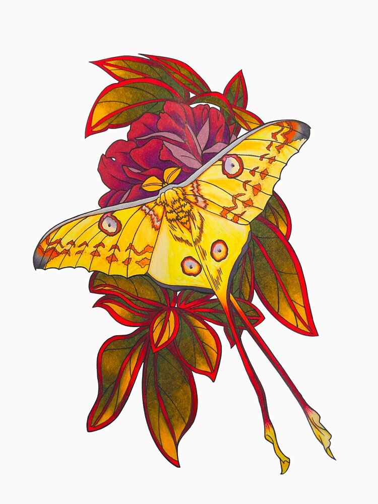 Lunar Moth and Peony by AngelinaPhoenixArtistry