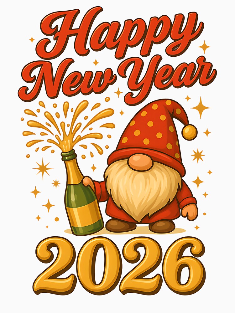 Happy New Year 2026 Gnomes Champagne Celebration New Year’s Eve Art by s.waniel1