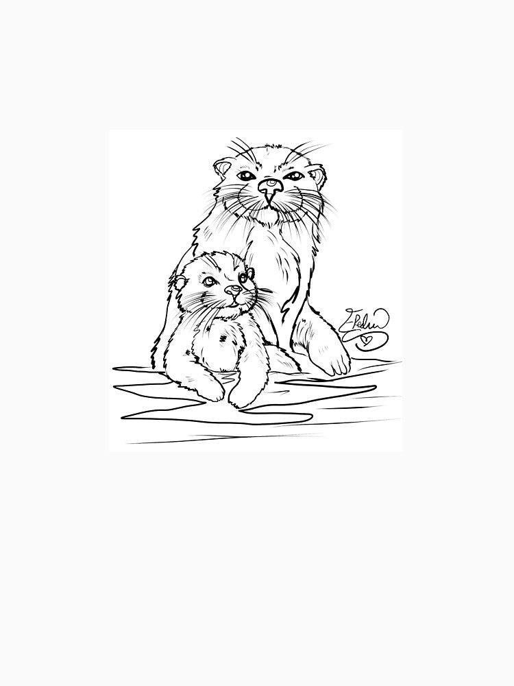 Sea otter mom and baby by RedwineArt