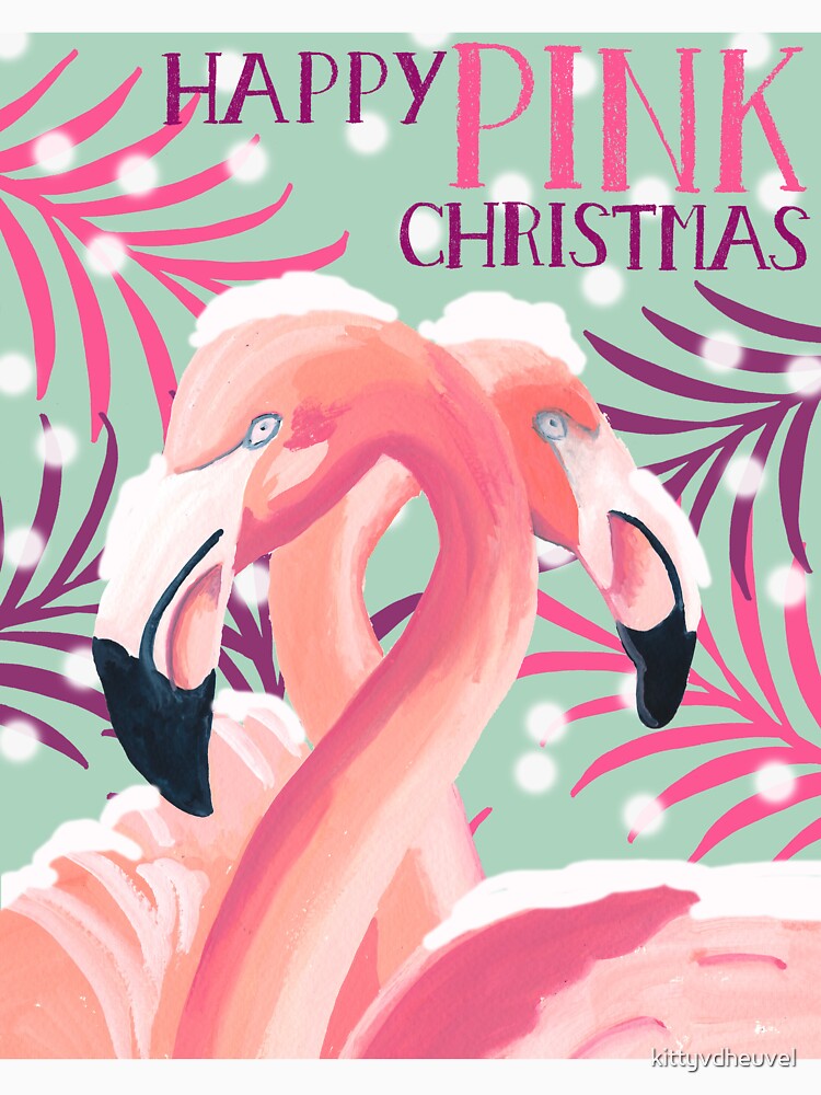 Christmas flamingo pair in the snow by kittyvdheuvel