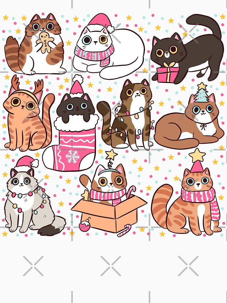 Christmas cute cats pattern illustration meowy catmas by Yarafantasyart
