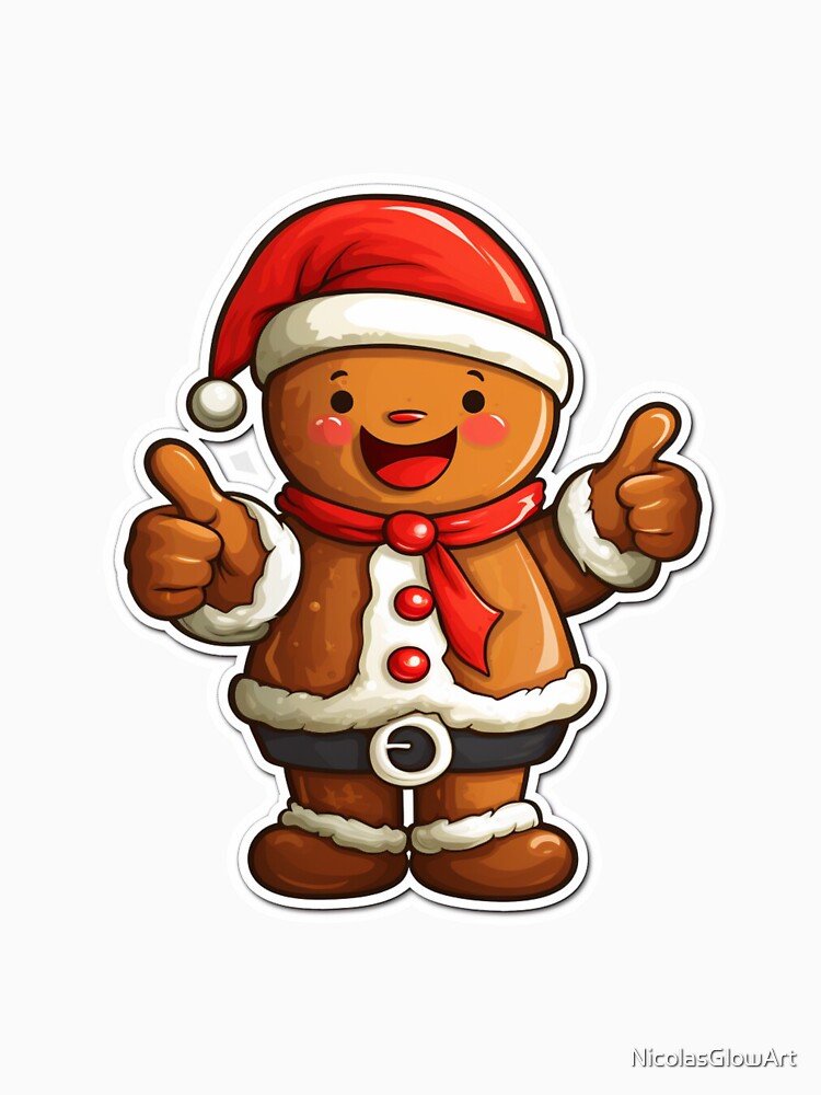 Gingerbread Christmas Thumbs Up | Sticker, T-Shirt by NicolasGlowArt