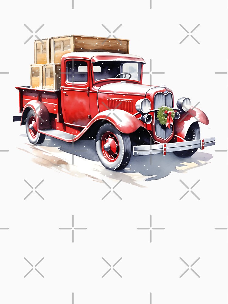 red truck christmas / retro car watercolor christmas by Krasnovaovaova