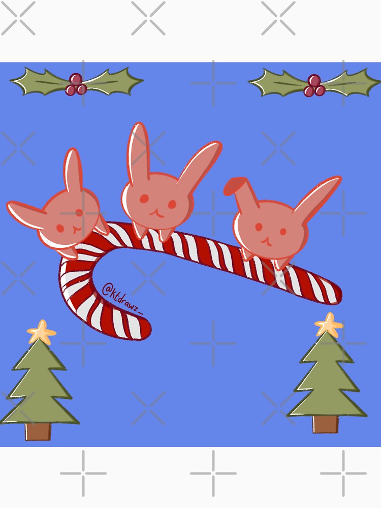 Cute Bunnies Riding Candy Cane Christmas by itsKohane