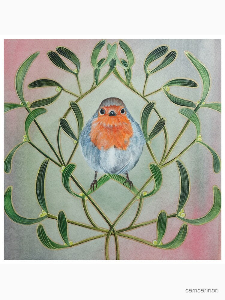 Robin and mistletoe for cards, prints and postcards by samcannon