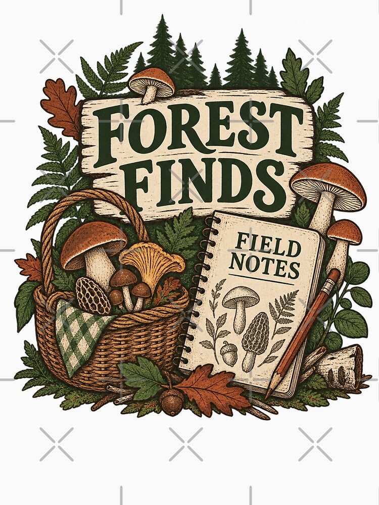 Forest Finds Field Notes Mushroom Foraging T-Shirt by Bold Habit Co.