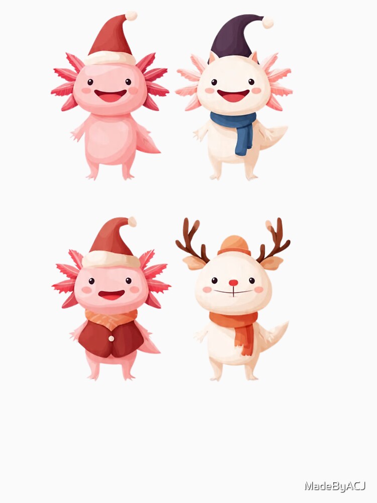 Kawaii Axolotl Christmas Crew – Festive Cartoon Holiday Characters by MadeByACJ