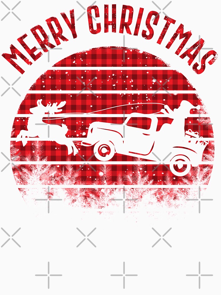 Red Buffalo plaid Christmas Retro Vintage Red Truck With Santa, Merry Christmas by SIMPLINZ