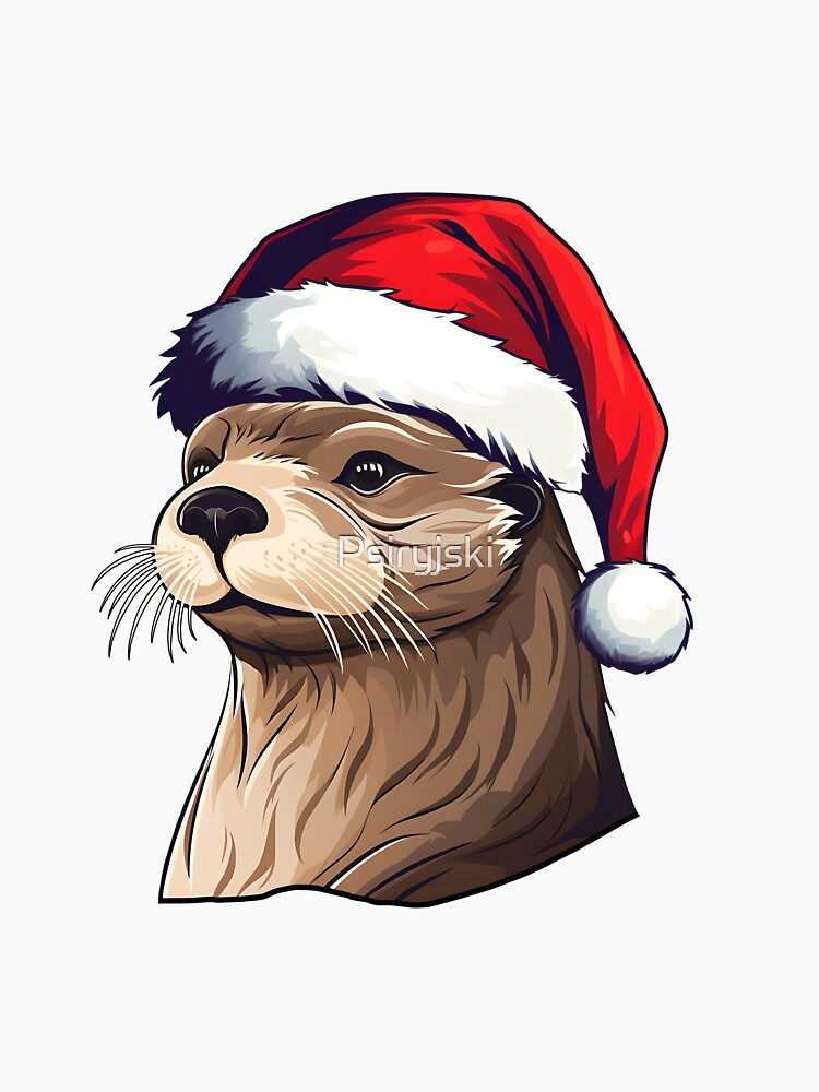 Sea Otter in Christmas Hat by Psiryjski