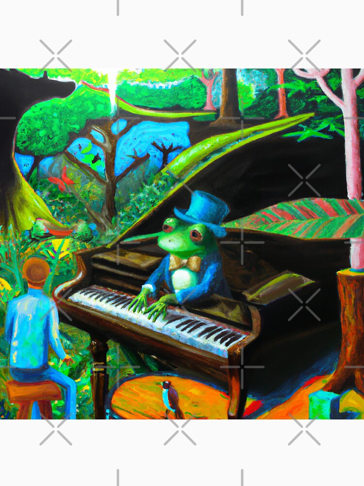 Weirdcore Surreal Frog Pianist Oil Painting by soulfulprintss8