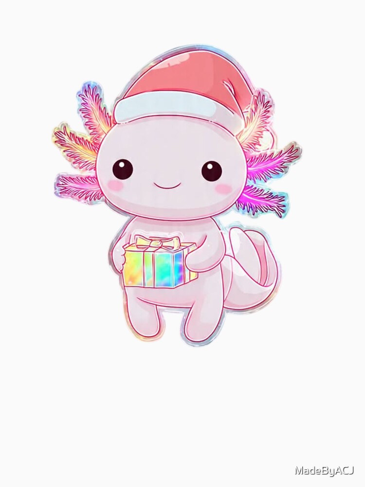 Cute Pastel Axolotl Santa Holding Present – Whimsical Christmas Art by MadeByACJ