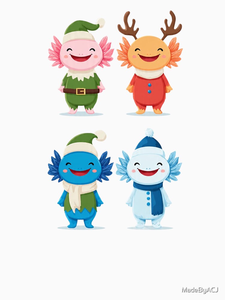 Adorable Holiday Axolotl Friends – Cute Winter Christmas Illustration by MadeByACJ