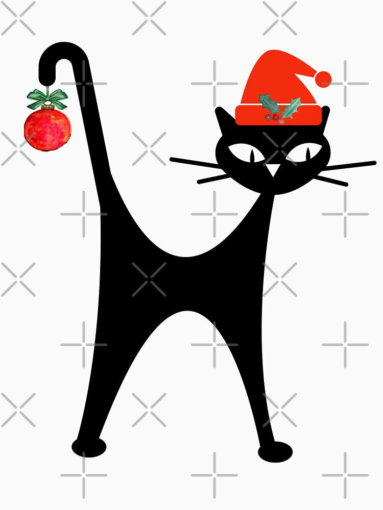 Christmas Cat MCM Retro Black Cat by BeansHotTees