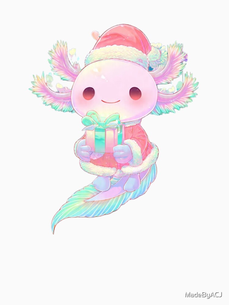 Kawaii Santa Axolotl With Gift – Cute Pastel Christmas Creature Design by MadeByACJ