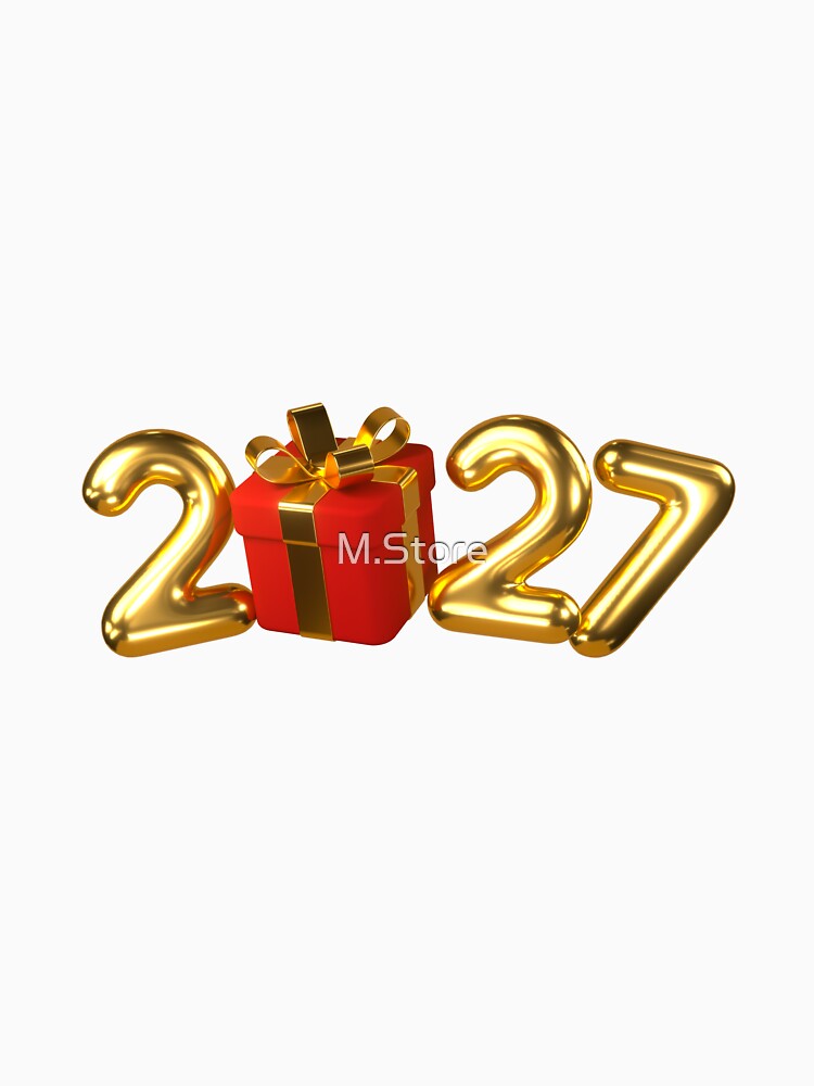 Happy New Year 2027 Gold Balloons with Red Gift by M.Store