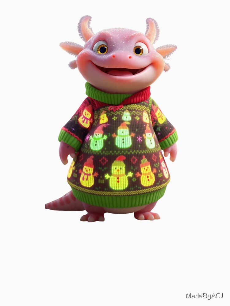 Festive Axolotl with Snowman Sweater – Cute Xmas Amphibian Illustration by MadeByACJ