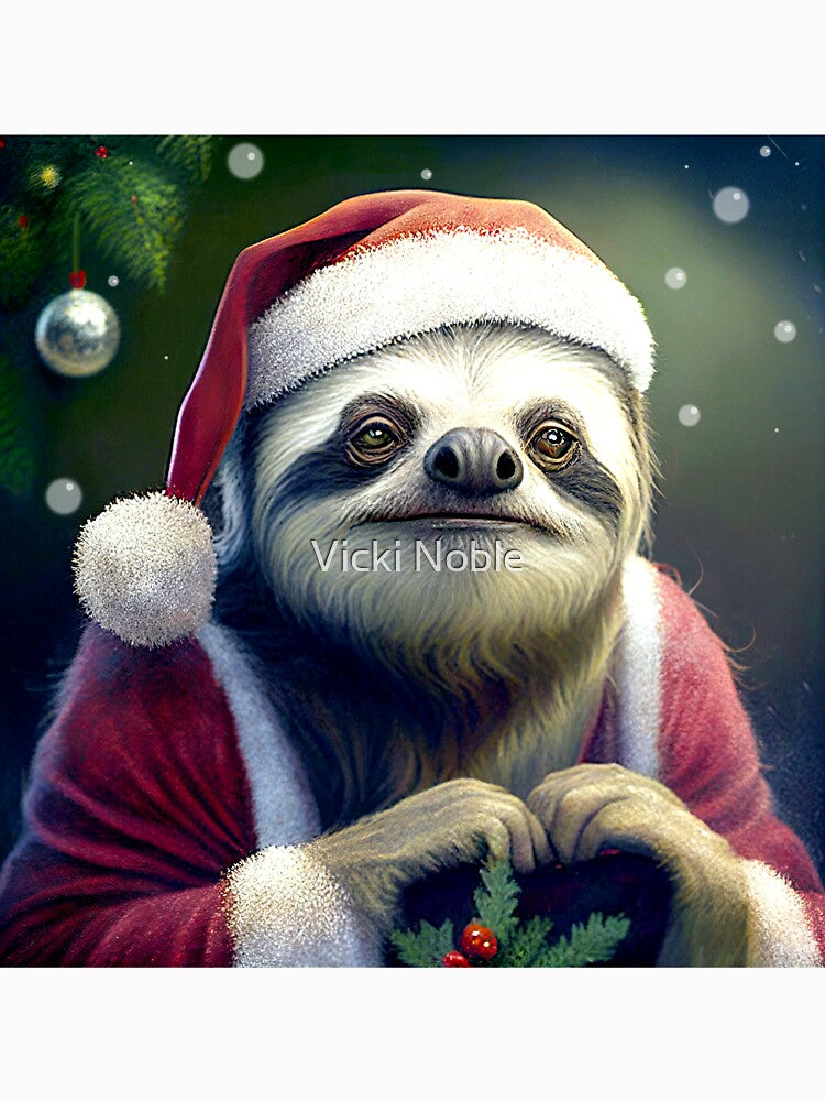 Santa Sloth Waiting for you to tell him your wish. Happy Holidays! by Vicki Noble Art