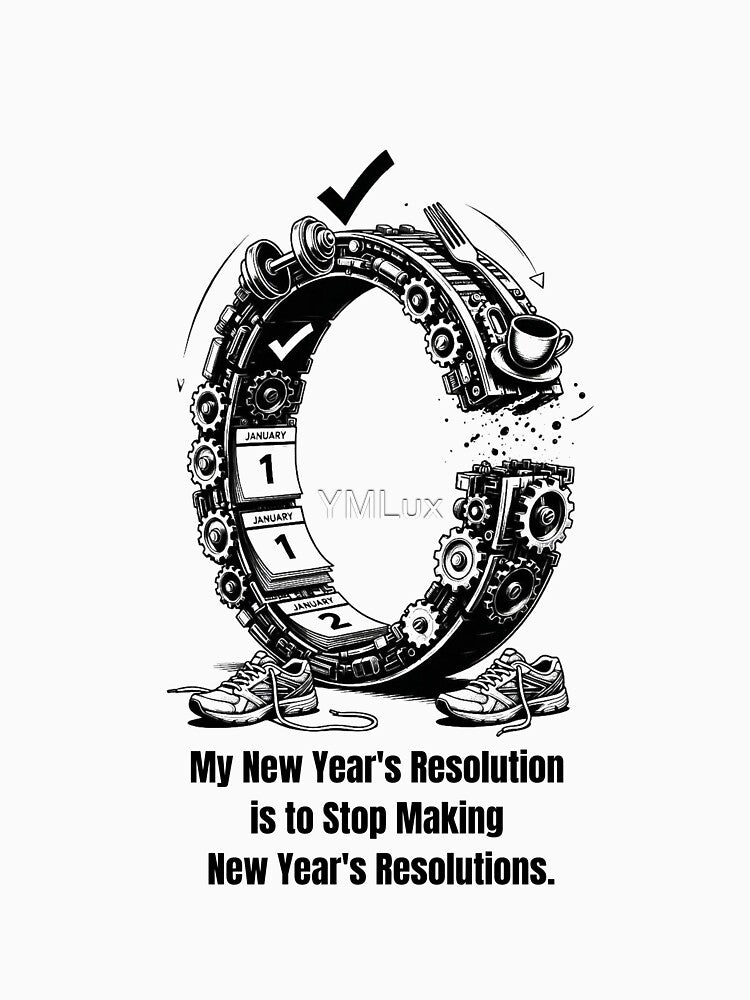 Sarcastic New Year's T-Shirt, Mug, & Leggings: The Resolution Loop - Stop Making Resolutions Minimalist Line Art Apparel by YMLux