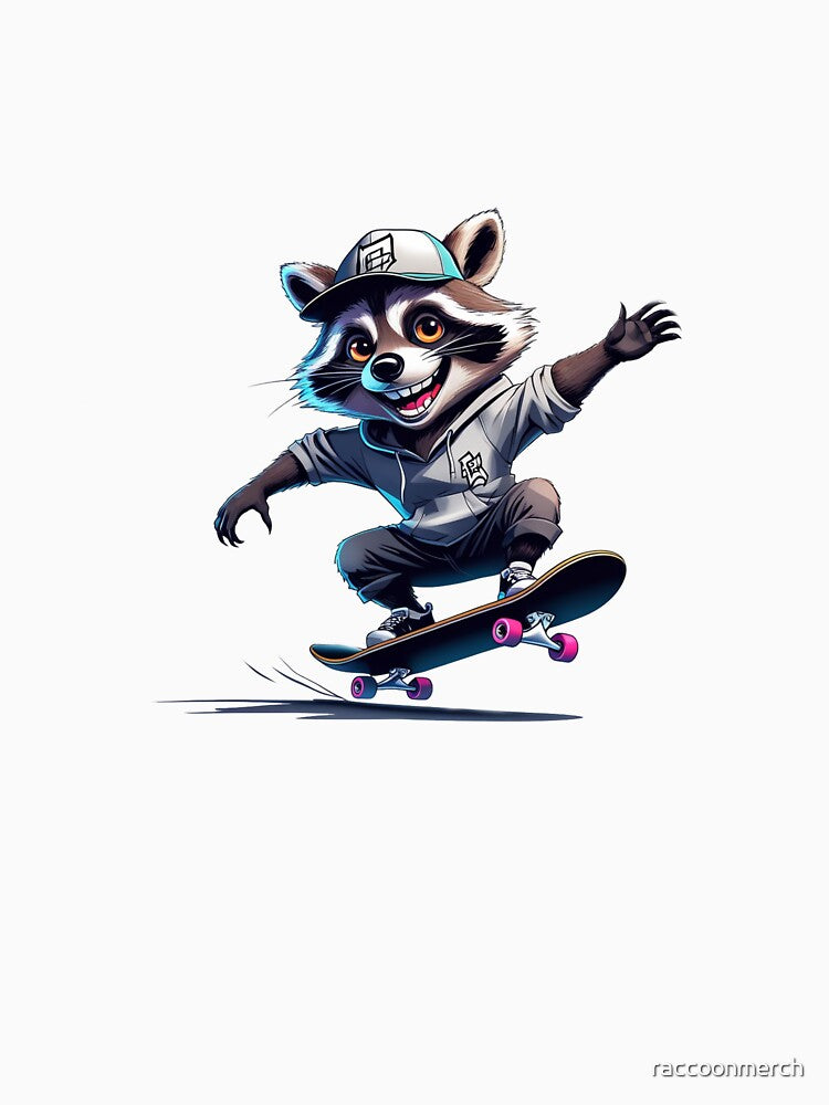 Cool Skater Raccoon with Cap | Urban Skateboard Animal Art by raccoonmerch