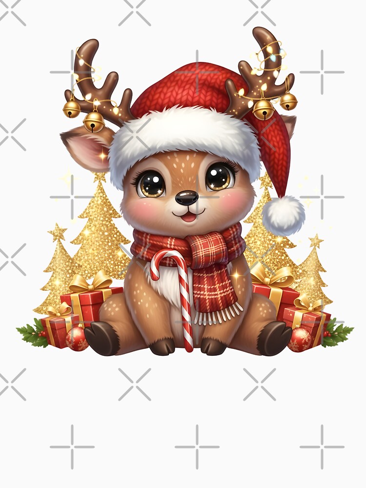 Cute Christmas Reindeer PNG | Cozy Winter Scarf and Santa Hat Holiday Design by Ellen'Studio