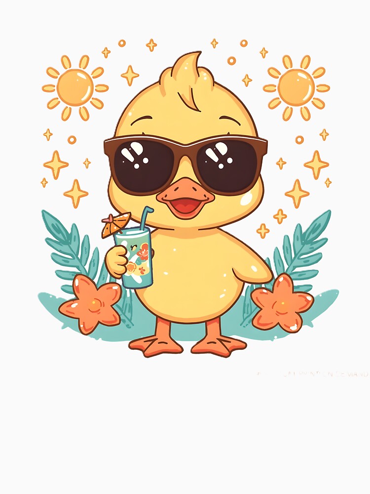 Cute Summer Duck Sticker | Kawaii Yellow Duck with Sunglasses & Tropical Drink | Funny Summer Duck | Beach Vacation Gift by dreamz-world